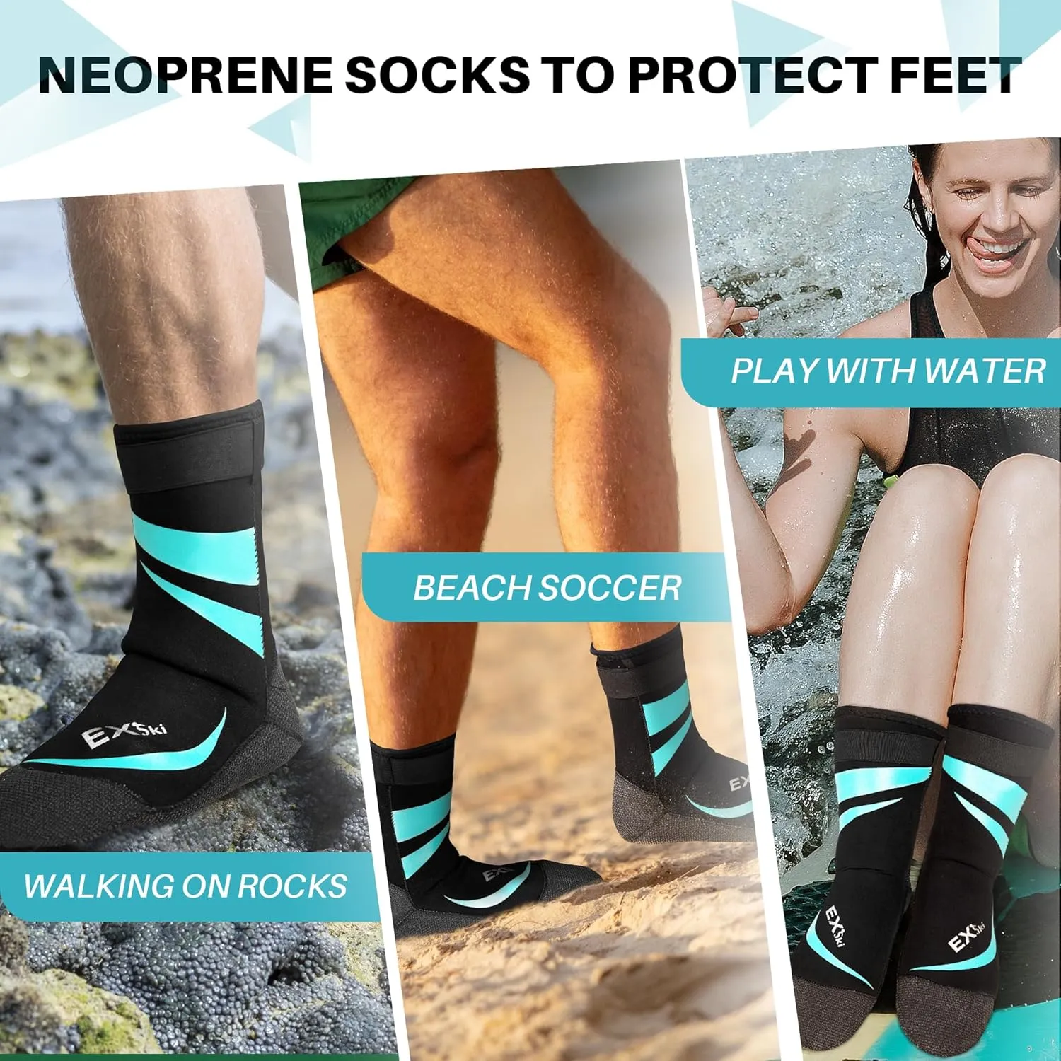 3mm Neoprene Water Socks, Sandproof Durable Beach Volleyball Socks for Men Women