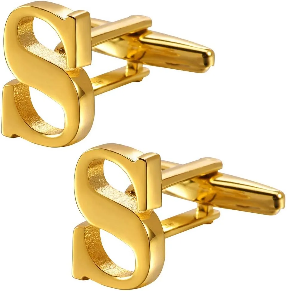 A-Z Initial Cufflink for Men, Classic 18k Gold Silver Black Letter Alphabet Monogram Cuff Links for Wedding Business Party Party