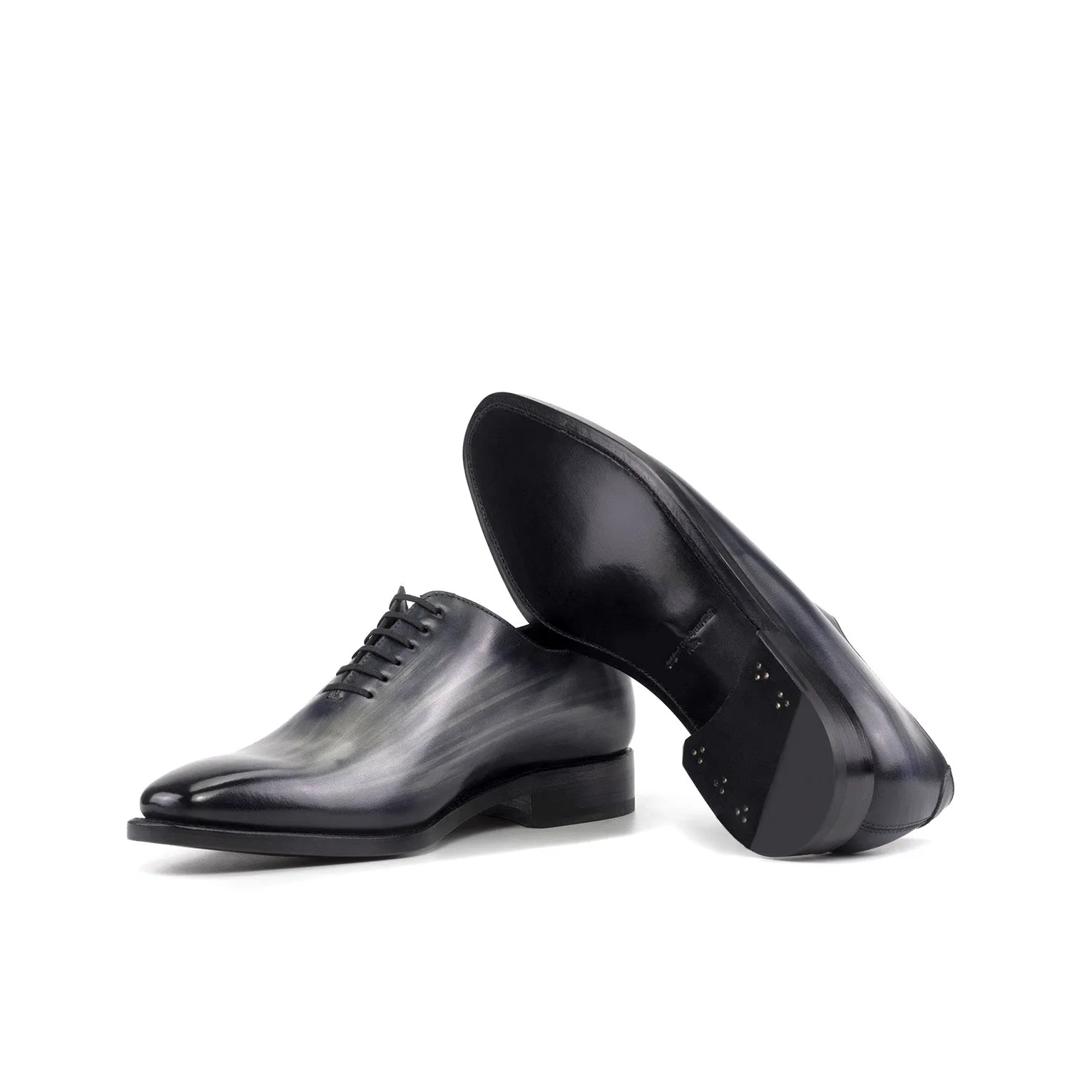 Ambrogio Bespoke Men's Shoes Gray Patina Leather Whole Cut Oxfords (AMB2452)