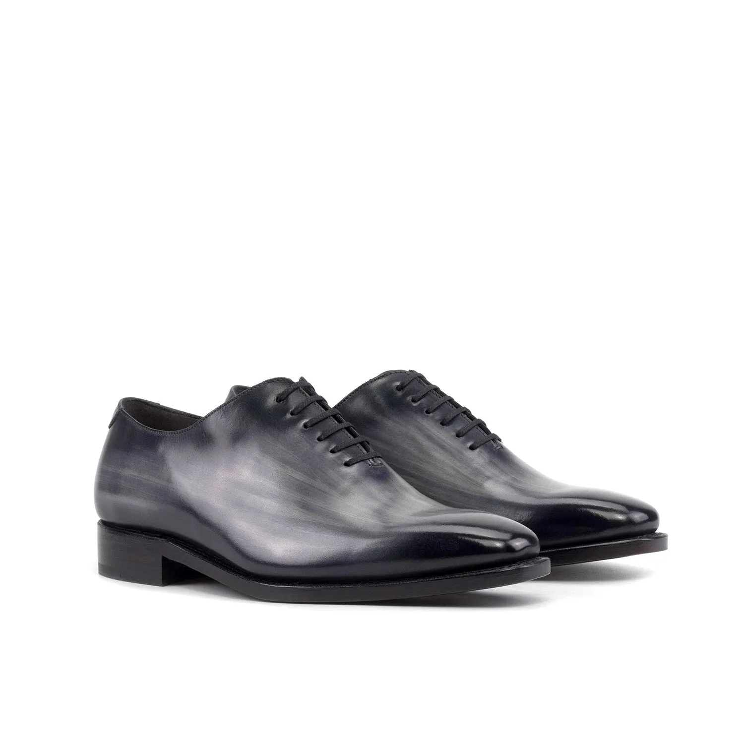 Ambrogio Bespoke Men's Shoes Gray Patina Leather Whole Cut Oxfords (AMB2452)