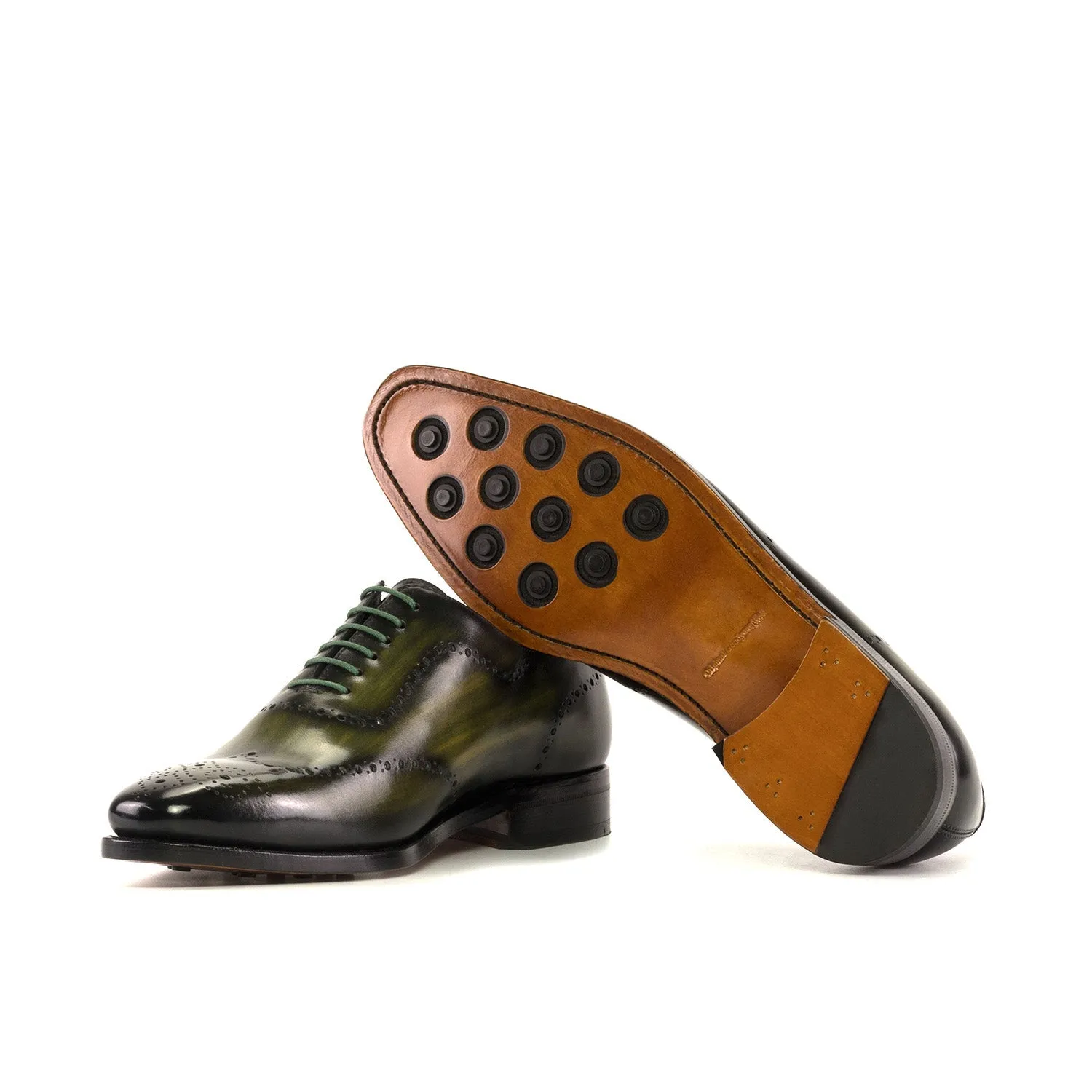 Ambrogio Bespoke Men's Shoes Olive Patina Leather Whole-cut Oxfords (AMB2423)