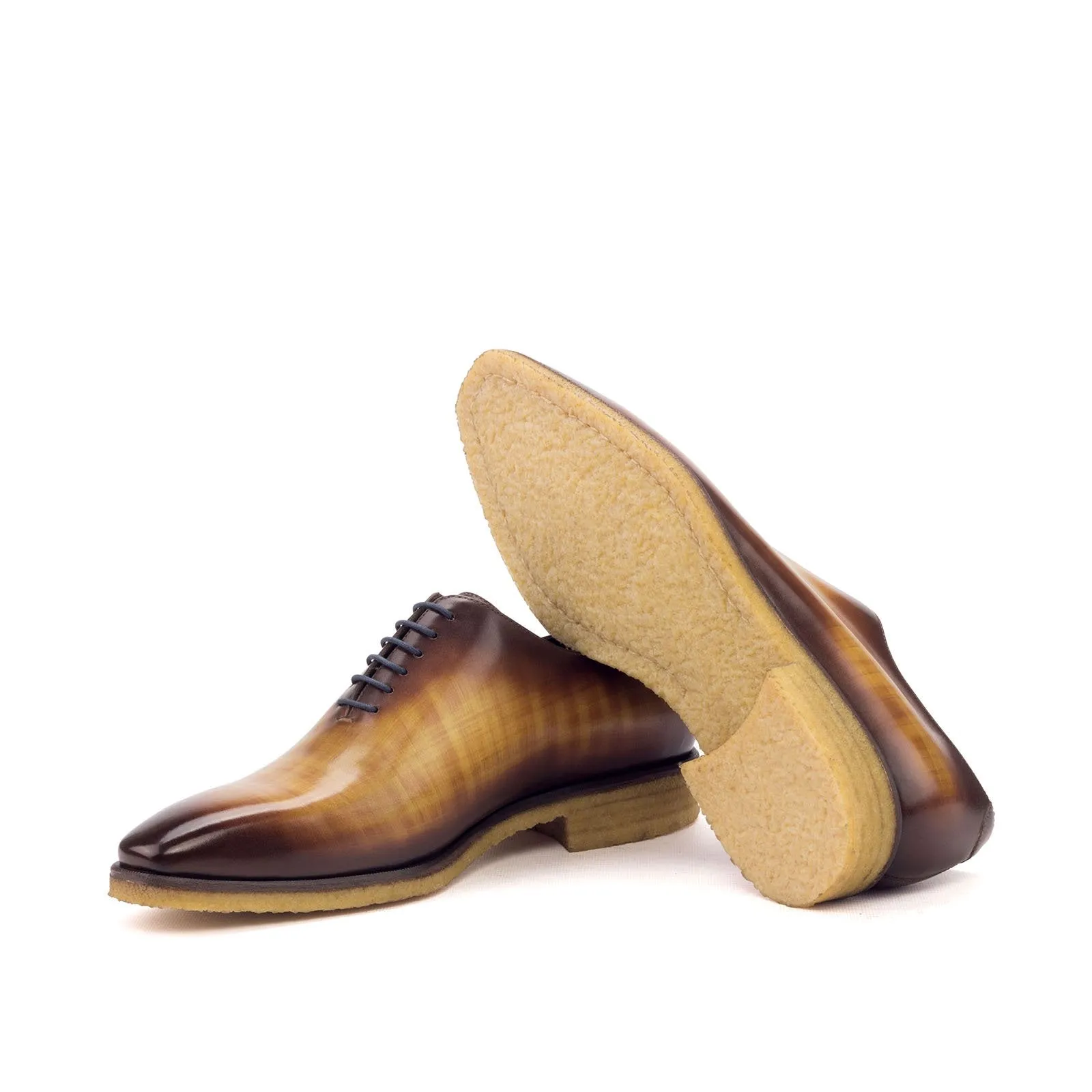 Ambrogio Men's Handmade Custom Made Shoes Cognac & Burgundy Patina Leather Whole-Cut Plain Oxfords (AMB1127)