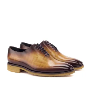 Ambrogio Men's Handmade Custom Made Shoes Cognac & Burgundy Patina Leather Whole-Cut Plain Oxfords (AMB1127)
