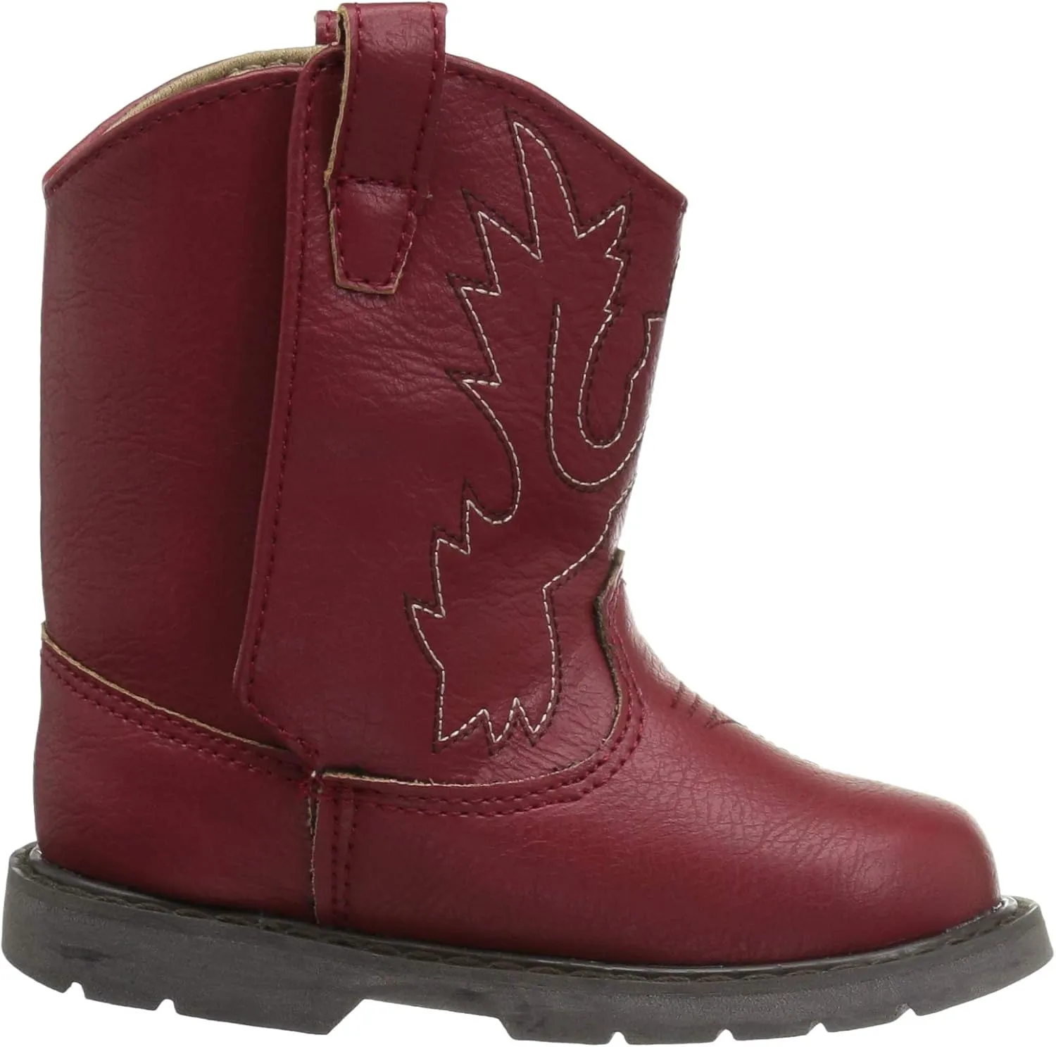 Baby Deer, Faux-leather, Rubber-soled, Kids Round Toe Western Boot for Toddler Boys or Girls with Ornamental Cowboy Stitching and Hook-and-loop Closure