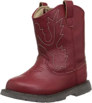 Baby Deer, Faux-leather, Rubber-soled, Kids Round Toe Western Boot for Toddler Boys or Girls with Ornamental Cowboy Stitching and Hook-and-loop Closure