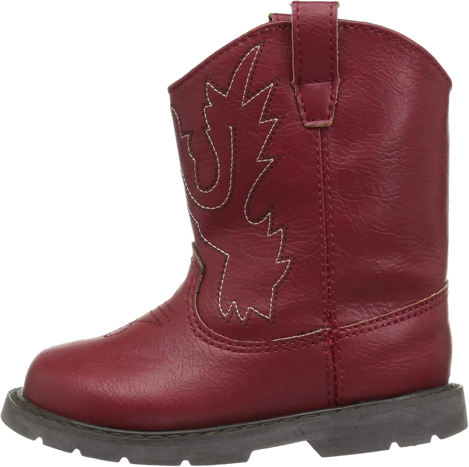 Baby Deer, Faux-leather, Rubber-soled, Kids Round Toe Western Boot for Toddler Boys or Girls with Ornamental Cowboy Stitching and Hook-and-loop Closure