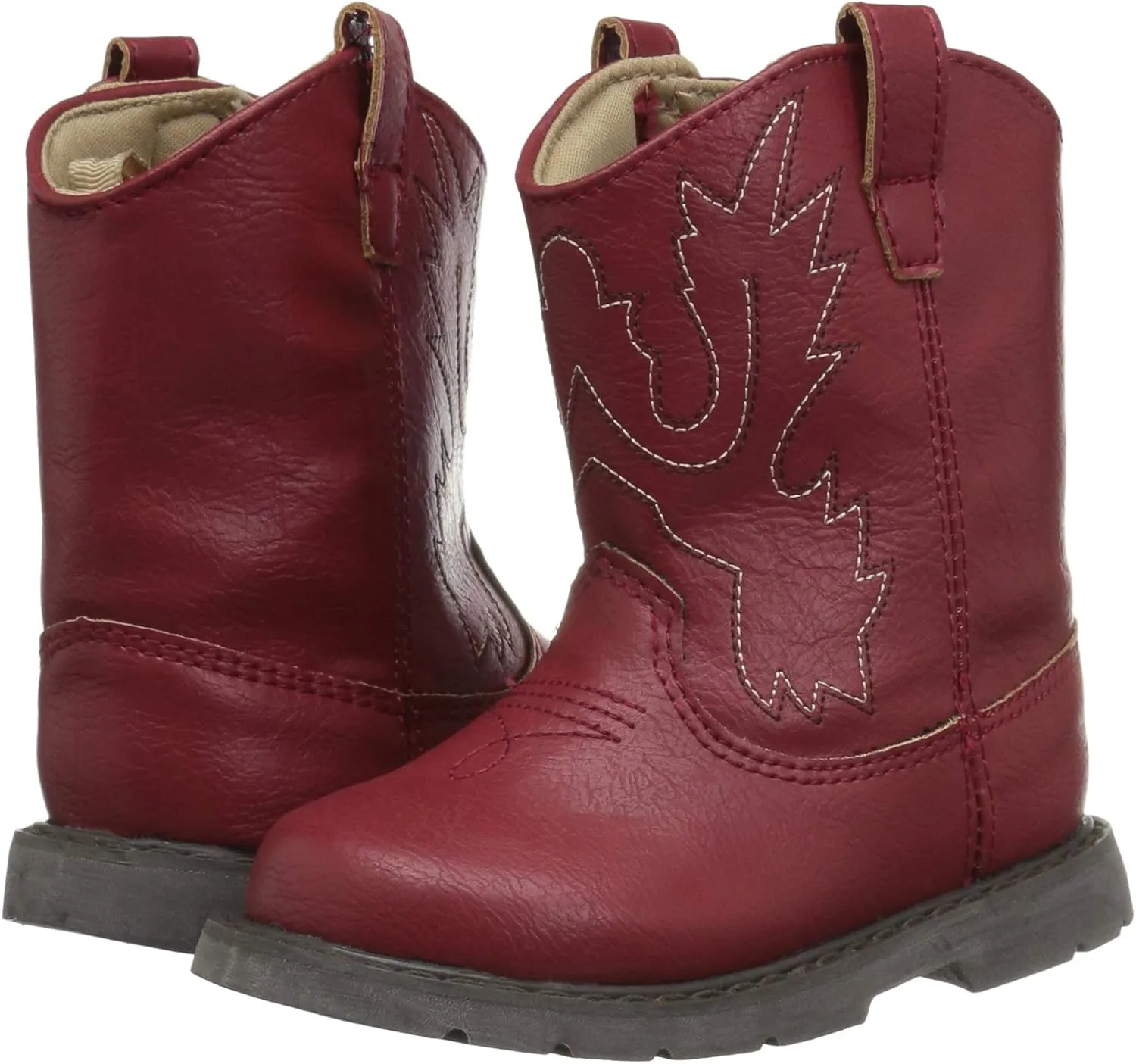 Baby Deer, Faux-leather, Rubber-soled, Kids Round Toe Western Boot for Toddler Boys or Girls with Ornamental Cowboy Stitching and Hook-and-loop Closure