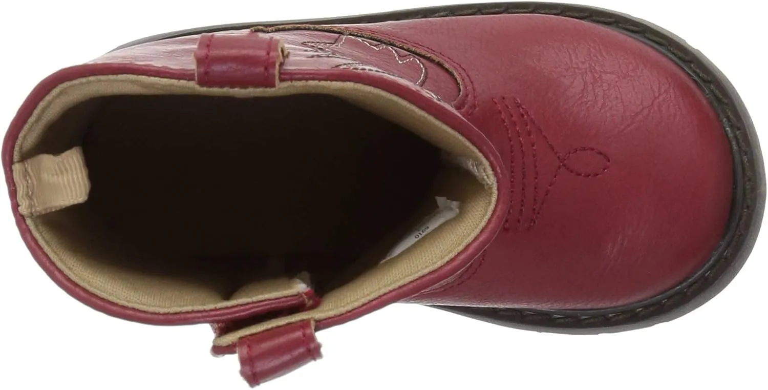 Baby Deer, Faux-leather, Rubber-soled, Kids Round Toe Western Boot for Toddler Boys or Girls with Ornamental Cowboy Stitching and Hook-and-loop Closure