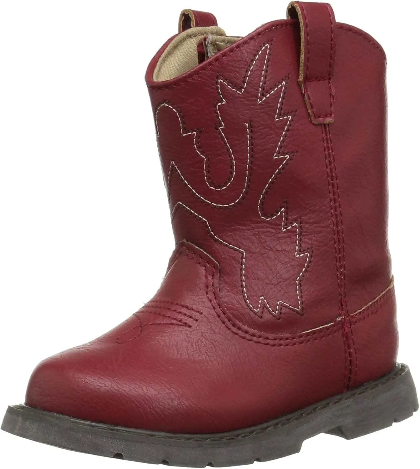 Baby Deer, Faux-leather, Rubber-soled, Kids Round Toe Western Boot for Toddler Boys or Girls with Ornamental Cowboy Stitching and Hook-and-loop Closure