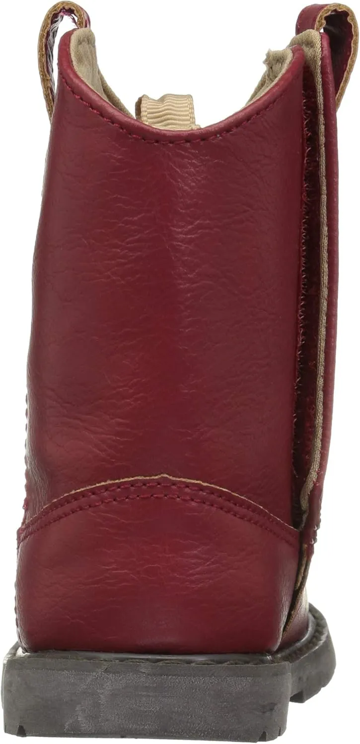 Baby Deer, Faux-leather, Rubber-soled, Kids Round Toe Western Boot for Toddler Boys or Girls with Ornamental Cowboy Stitching and Hook-and-loop Closure