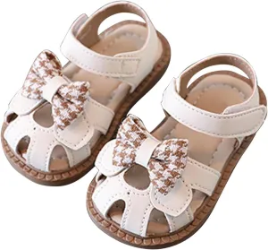 Baby Girls Ankle strapped Cute Bow Sandals Closed Toe Summer Dress Flat Shoes Kids Beach Soft Sole Outdoor Shoes