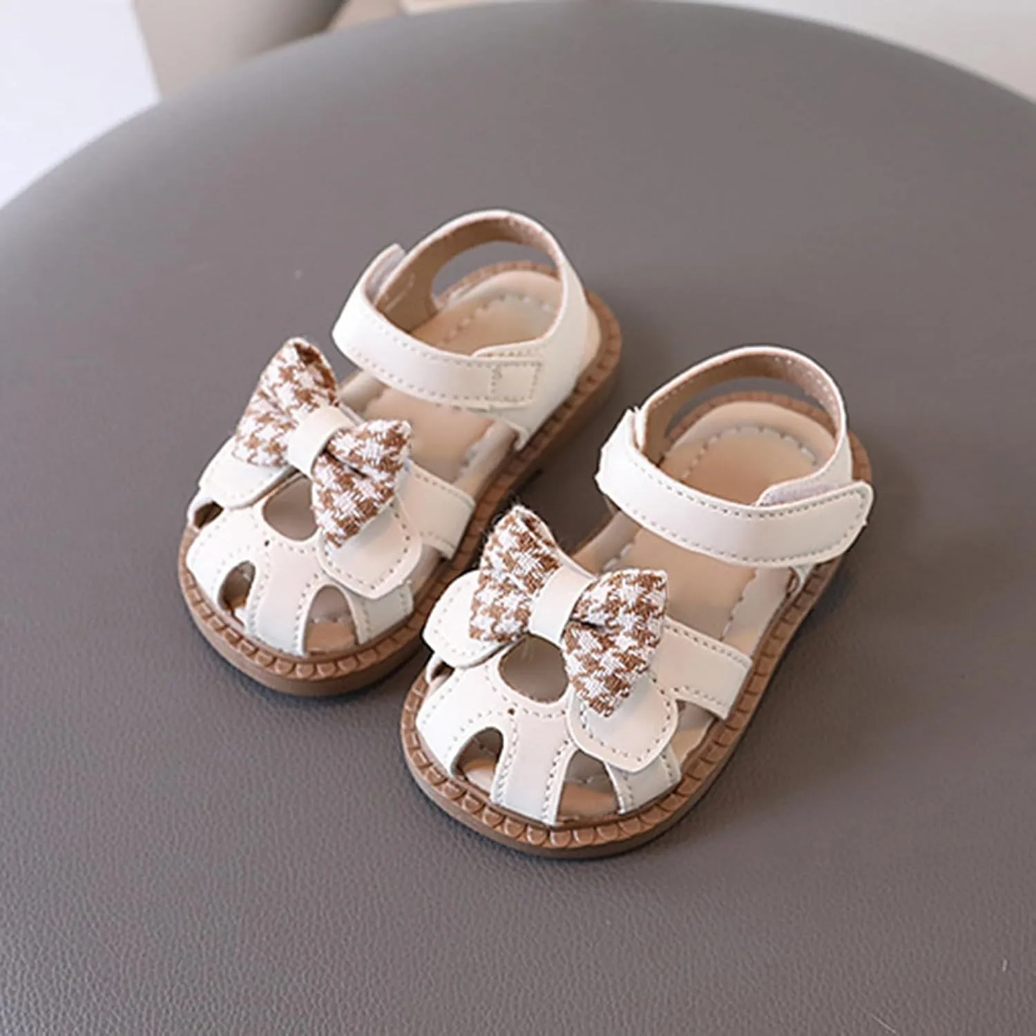 Baby Girls Ankle strapped Cute Bow Sandals Closed Toe Summer Dress Flat Shoes Kids Beach Soft Sole Outdoor Shoes