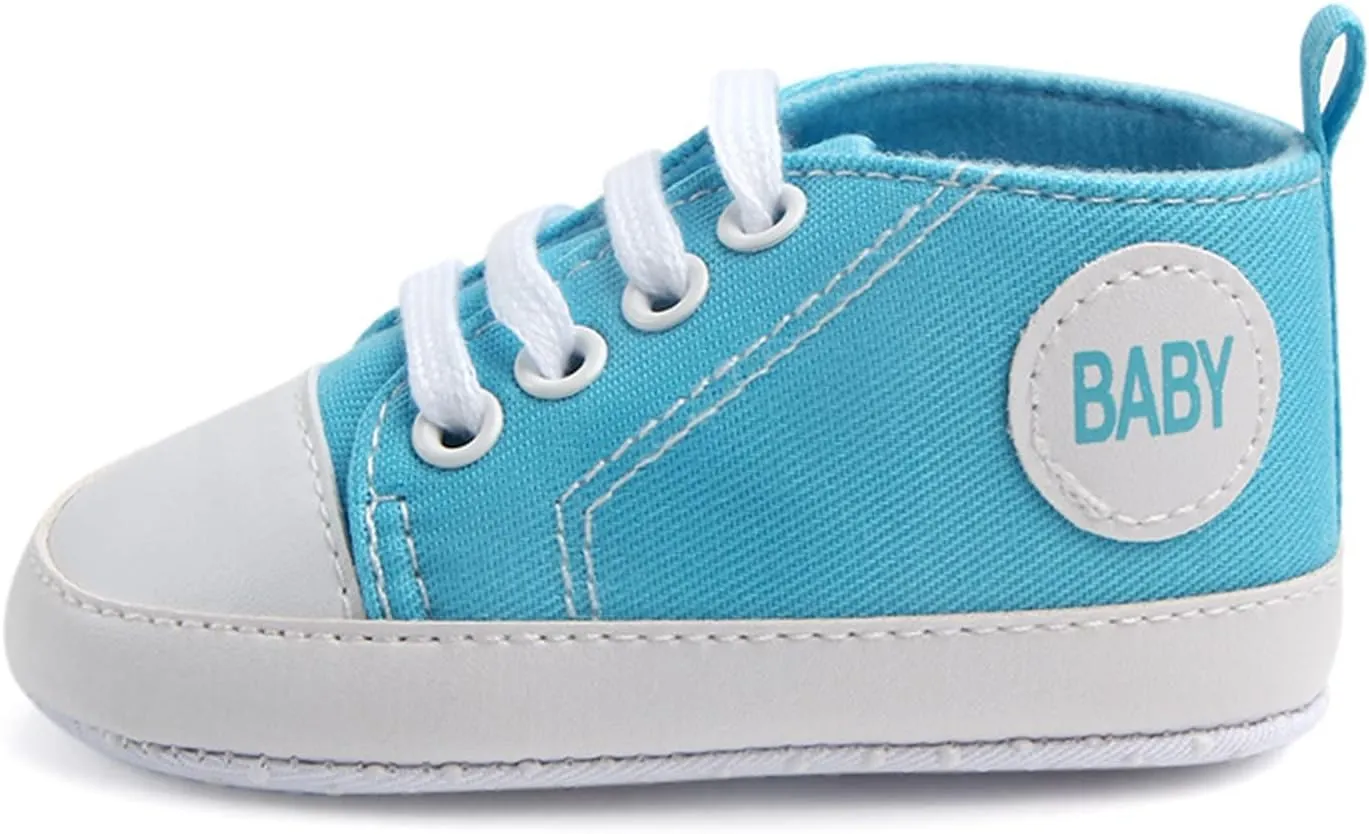 Baby Girls Boys Canvas High Top Shoes Lightweight Breathable Non-Slip Sneakers Infant Flat First Walking Shoes