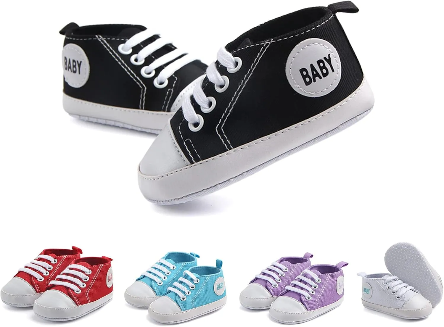 Baby Girls Boys Canvas High Top Shoes Lightweight Breathable Non-Slip Sneakers Infant Flat First Walking Shoes