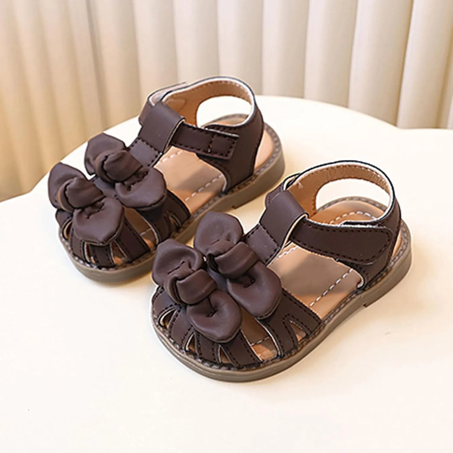 Baby Girls Cute Bowknot Sandals Open Toe Non Slip Rubber Adjusted Strap Shoes Infant Soft Sole Beach Casual Sandals
