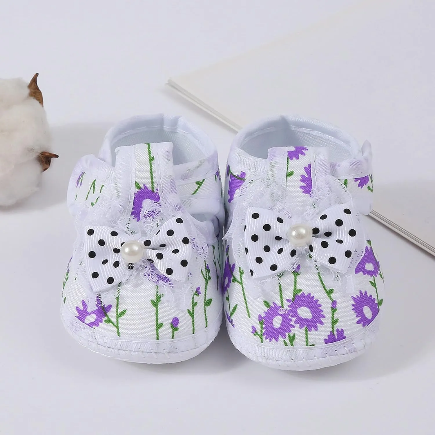 Baby Girls Learning To Walk Sandals Floral Print Cute Bow Non-slip Flats Sandals Infant Soft First Single Shoes