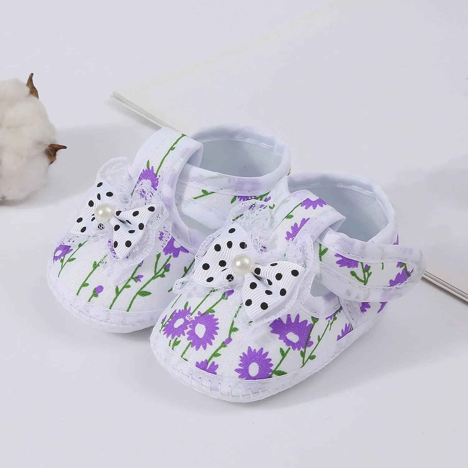 Baby Girls Learning To Walk Sandals Floral Print Cute Bow Non-slip Flats Sandals Infant Soft First Single Shoes