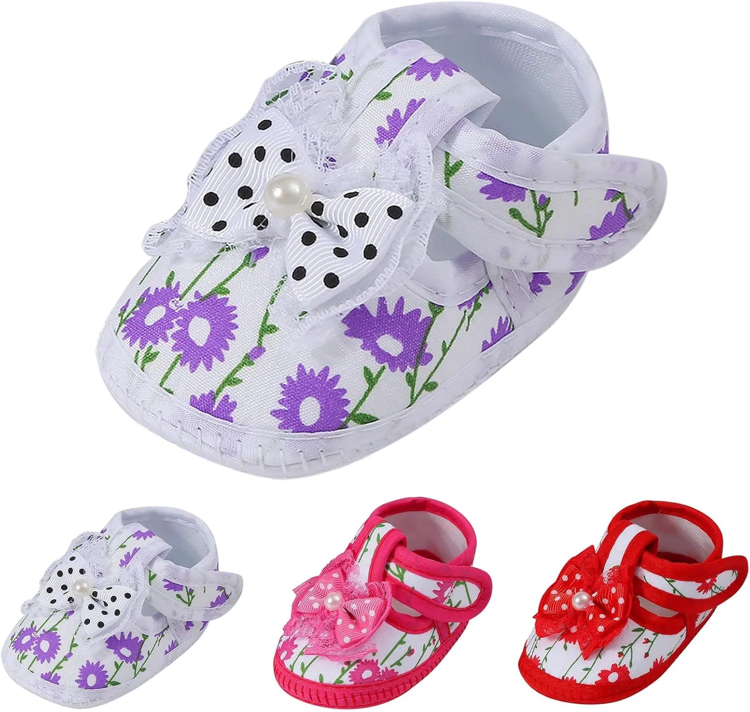 Baby Girls Learning To Walk Sandals Floral Print Cute Bow Non-slip Flats Sandals Infant Soft First Single Shoes