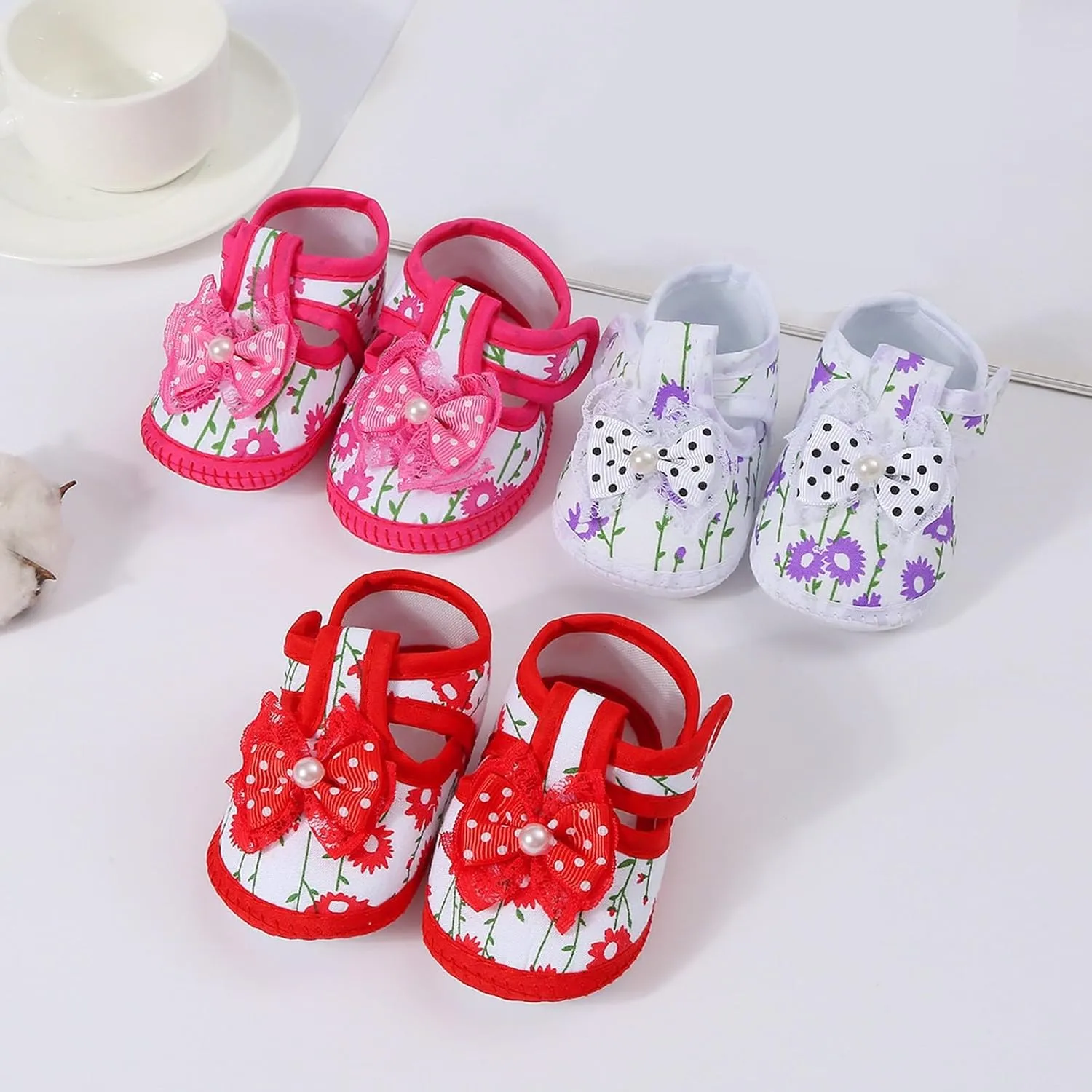 Baby Girls Learning To Walk Sandals Floral Print Cute Bow Non-slip Flats Sandals Infant Soft First Single Shoes