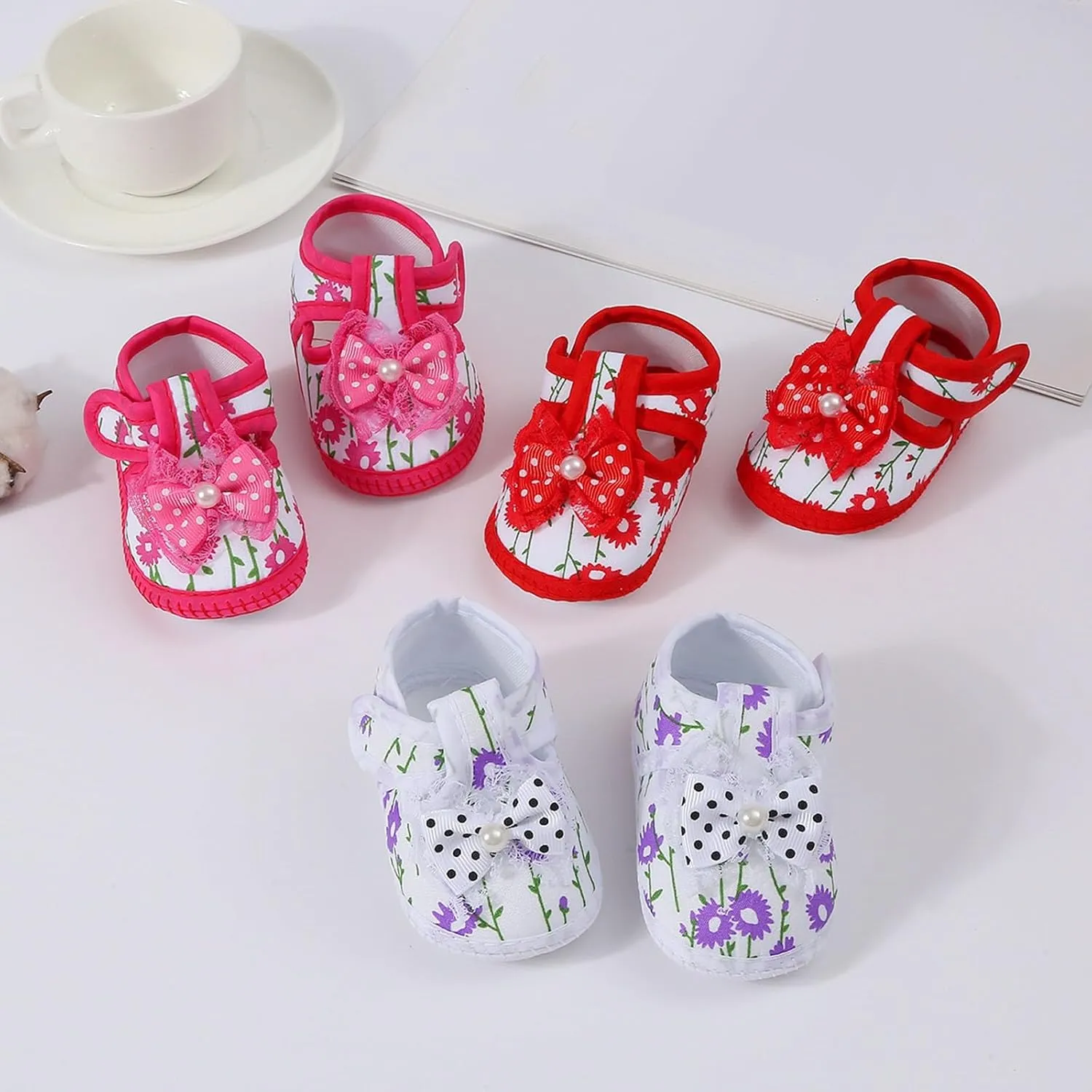 Baby Girls Learning To Walk Sandals Floral Print Cute Bow Non-slip Flats Sandals Infant Soft First Single Shoes