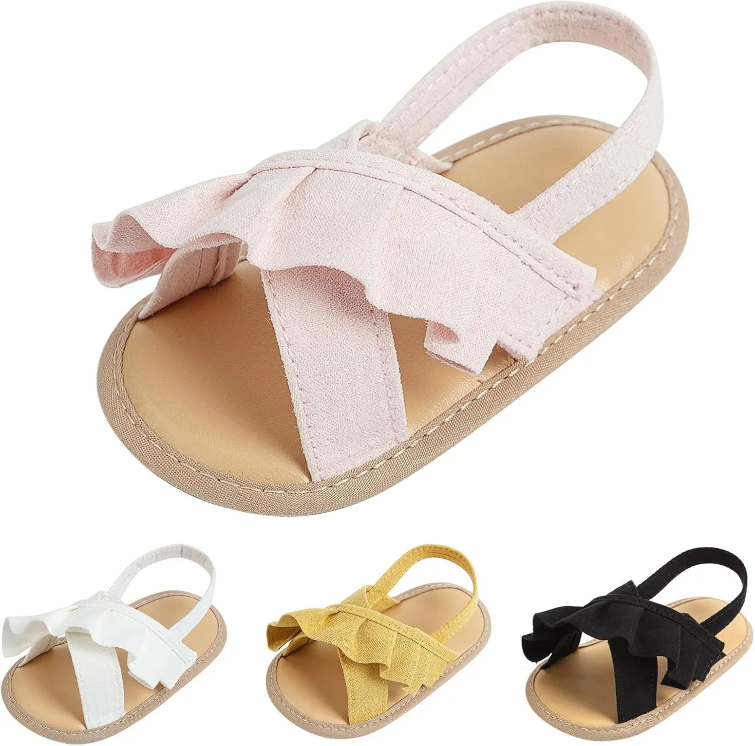 Baby Girls Ruffle Sandals Non Slip Flats Open Toe Dress Princess Shoes Infant Holiday Beach Casual Soft Sole Slides