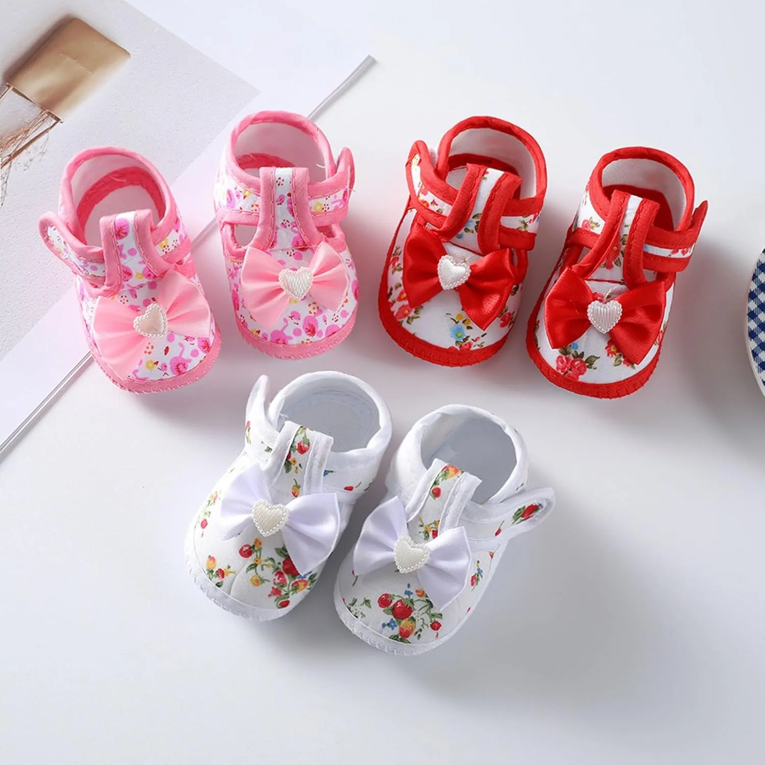 Baby Girls Sandals Cartoon Floral Print Bow Non-slip Tassel Flats Sandals Infant Soft First Walking Single Shoes