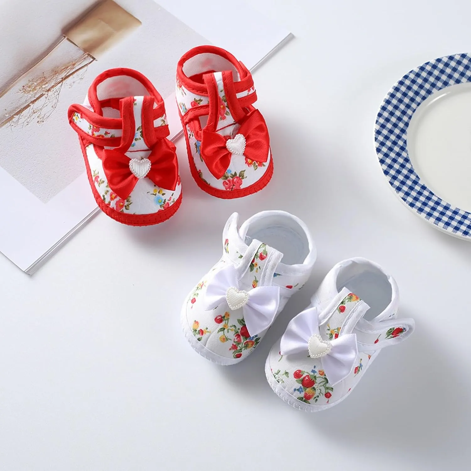 Baby Girls Sandals Cartoon Floral Print Bow Non-slip Tassel Flats Sandals Infant Soft First Walking Single Shoes