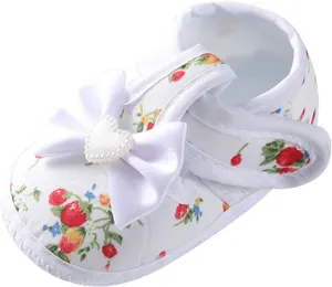 Baby Girls Sandals Cartoon Floral Print Bow Non-slip Tassel Flats Sandals Infant Soft First Walking Single Shoes