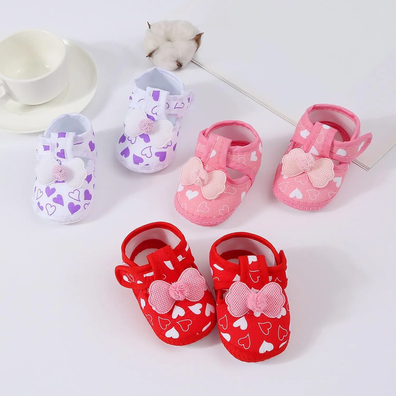 Baby Girls Sandals Non Slip Cute Love Print Bow Flats Sandals Infant Summer Soft First Walking Single Shoes