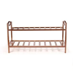 BambooMN 2-Tier Bamboo Wood Shoe Rack, for Entryway or Doorway - Brown Finish - Single Rack