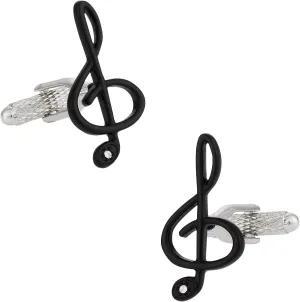 Black Treble Clef Music Cufflinks with Presentation Gift Box
