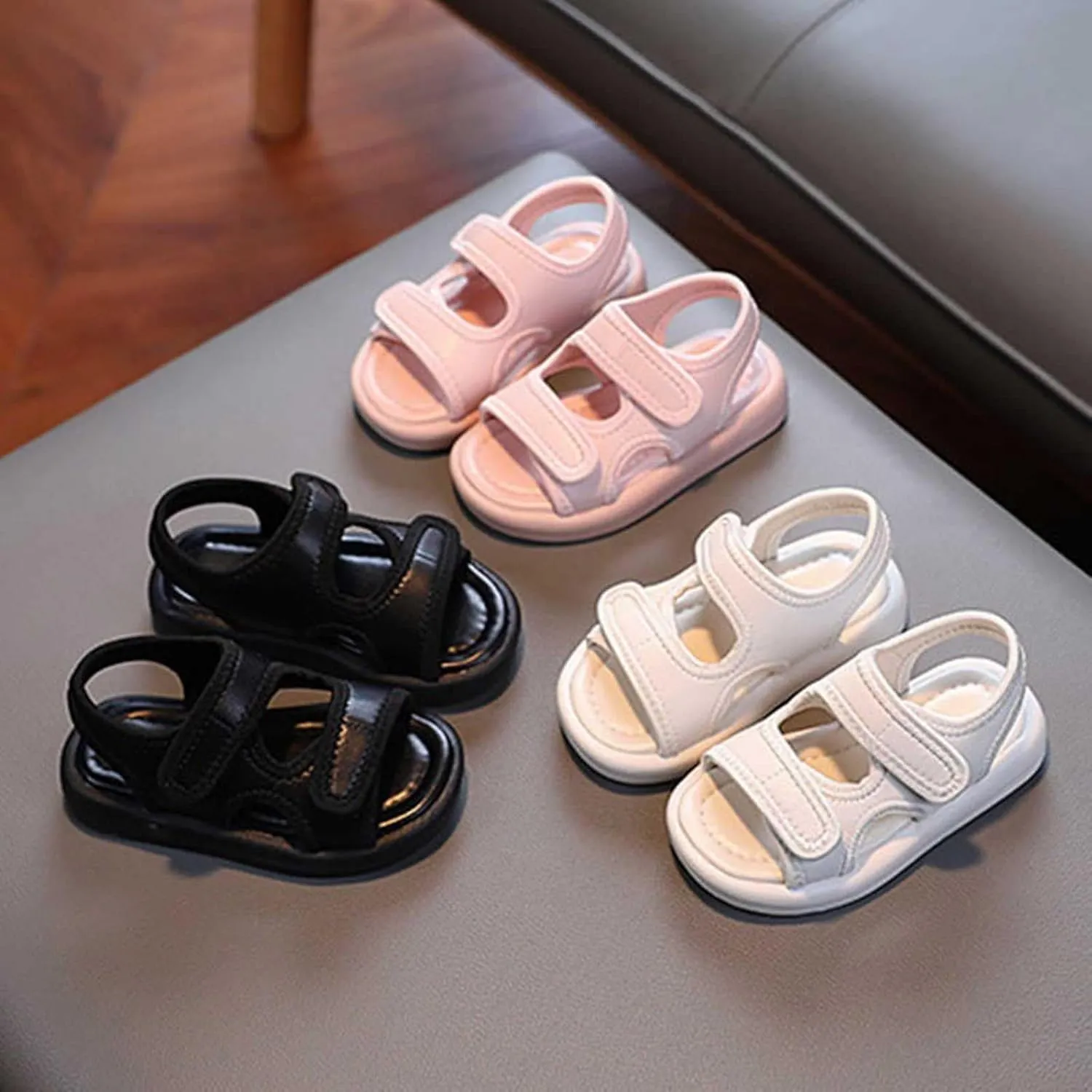 Boys Girls Sandals Double Buckle Adjustable Open Toe Soft Sole Flats Sports Shoes for Kids Summer Outdoor Walking