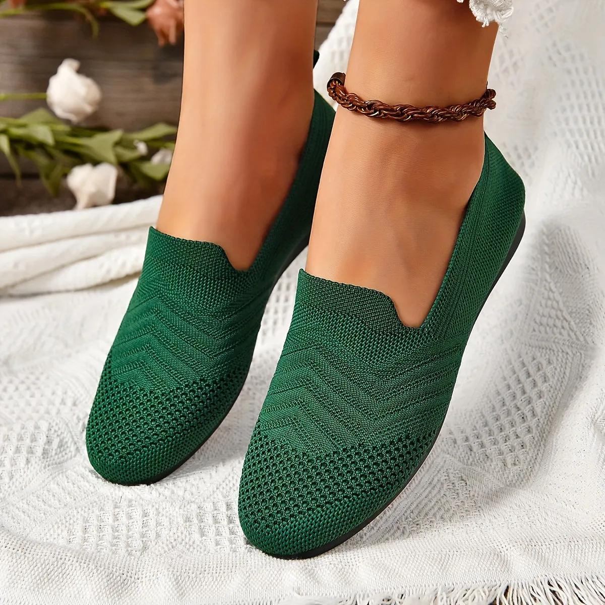 Breathable Womens Casual Knitted SlipOn Flats