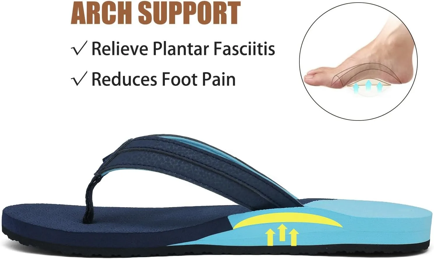 ChayChax Womens Two-Tone Flip Flops with Arch Support Comfort Beach Thong Sandals Indoor Outdoor