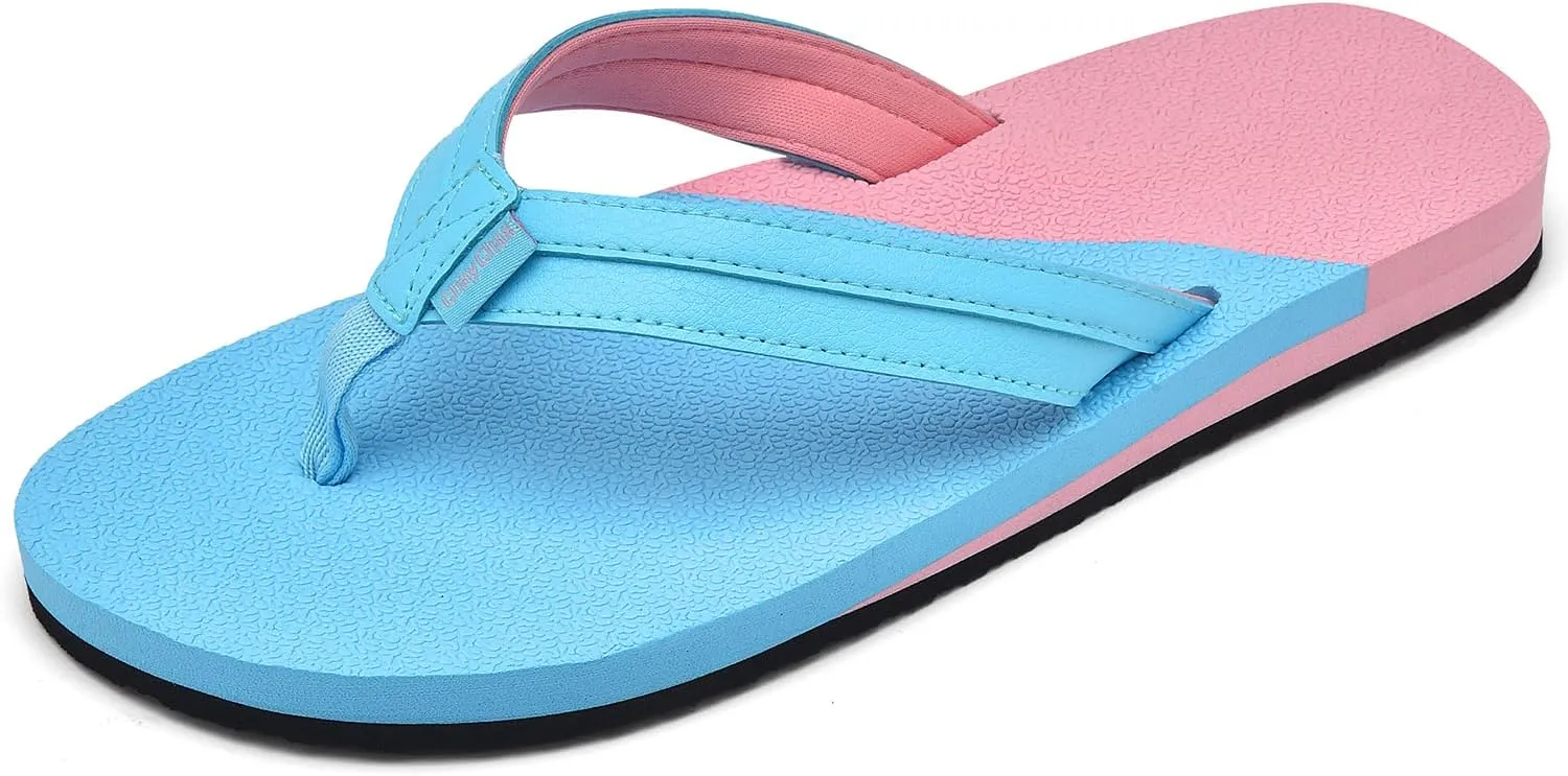 ChayChax Womens Two-Tone Flip Flops with Arch Support Comfort Beach Thong Sandals Indoor Outdoor