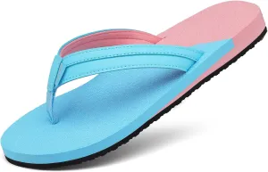 ChayChax Womens Two-Tone Flip Flops with Arch Support Comfort Beach Thong Sandals Indoor Outdoor