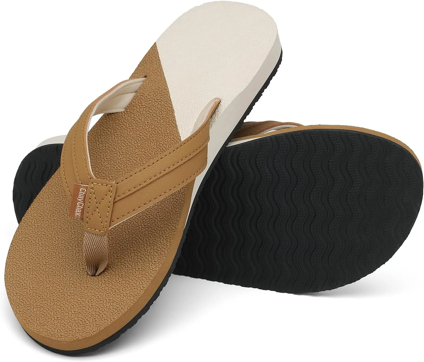 ChayChax Womens Two-Tone Flip Flops with Arch Support Comfort Beach Thong Sandals Indoor Outdoor