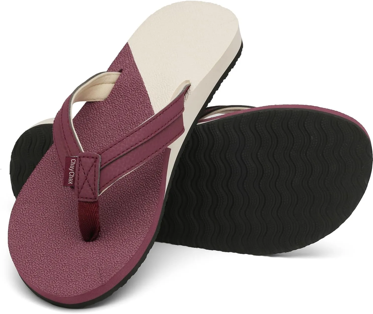 ChayChax Womens Two-Tone Flip Flops with Arch Support Comfort Beach Thong Sandals Indoor Outdoor