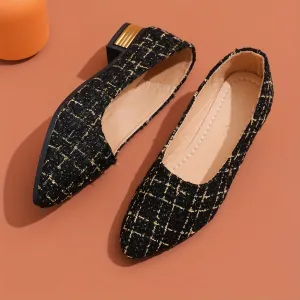 Chic Plaid Tweed Flats with UltraSoft Sole