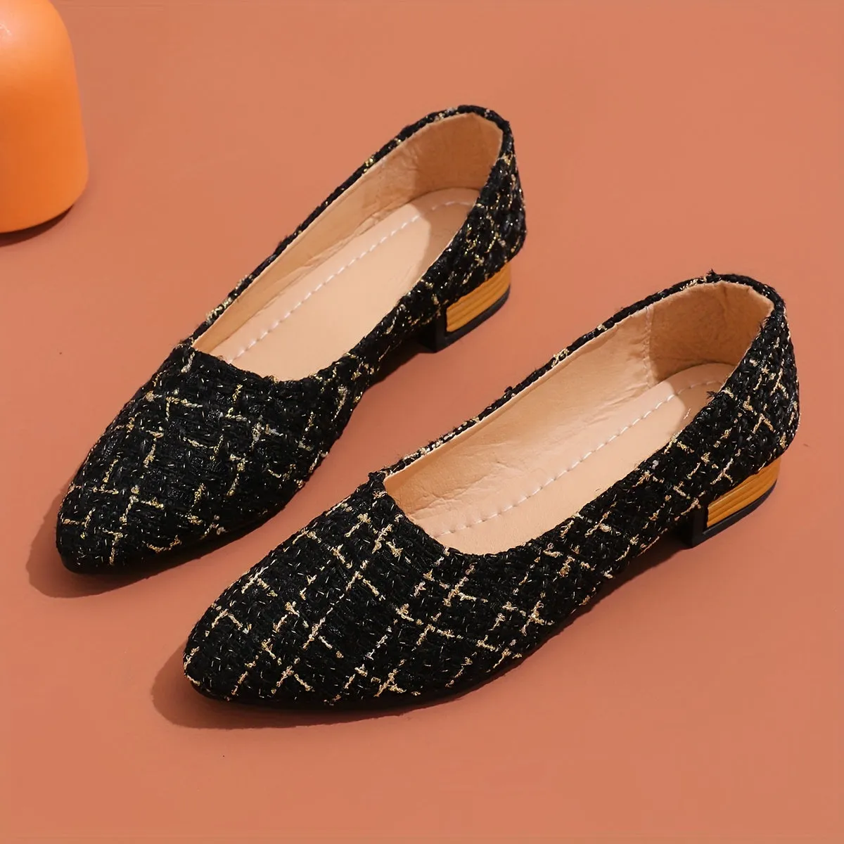Chic Plaid Tweed Flats with UltraSoft Sole