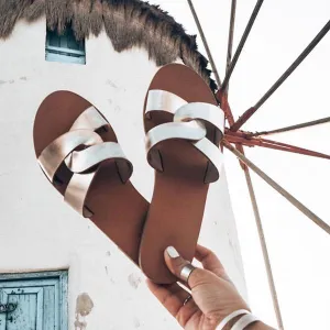 Chicvane Summer Slides Shoes Leather Criss Cross  Sandals