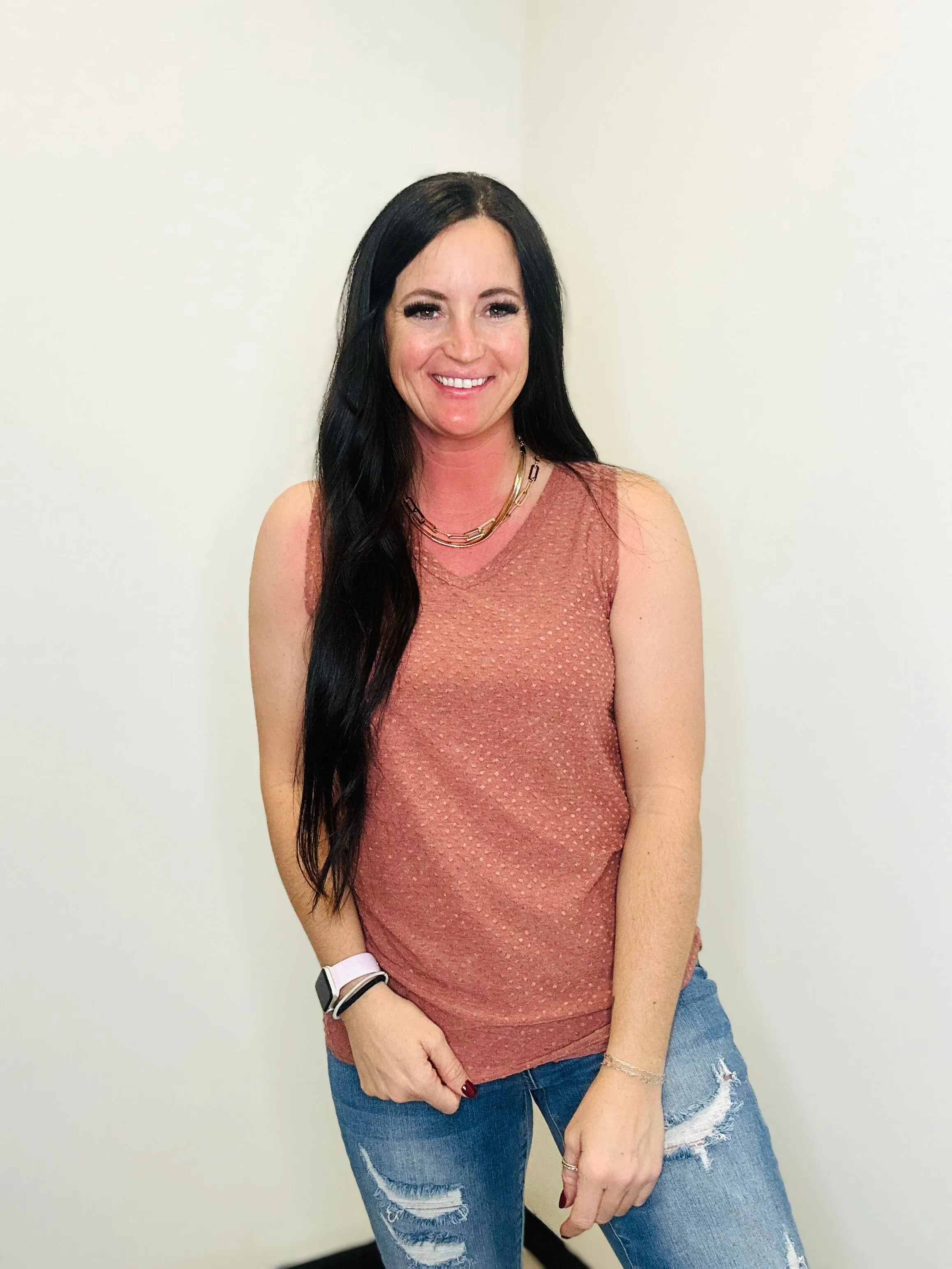 Claire Dotted Knit Tank Blush