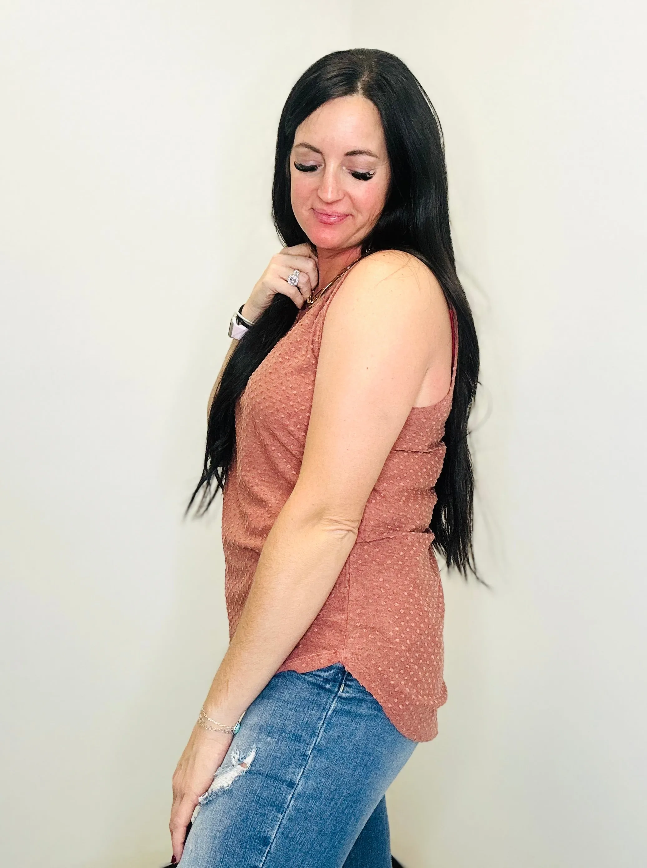 Claire Dotted Knit Tank Blush
