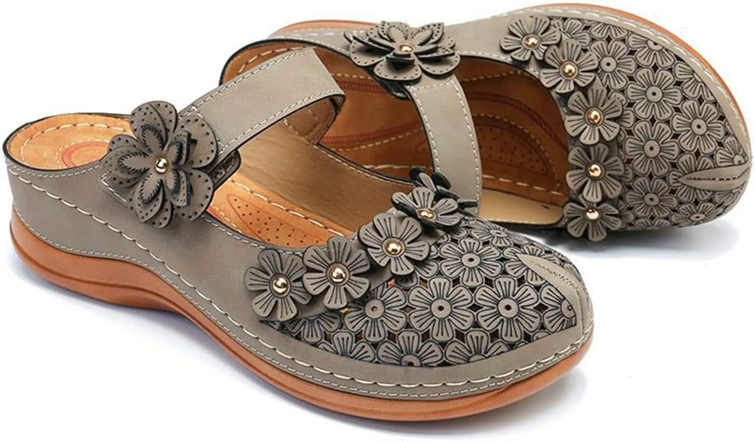 Clogs for Women Mules Shoes Comfortable Dressy Summer Closed Toe Wedge Sandals Fashion Hook and Loop Fastener Slipper Backless Low Wedge Slip On Shoes
