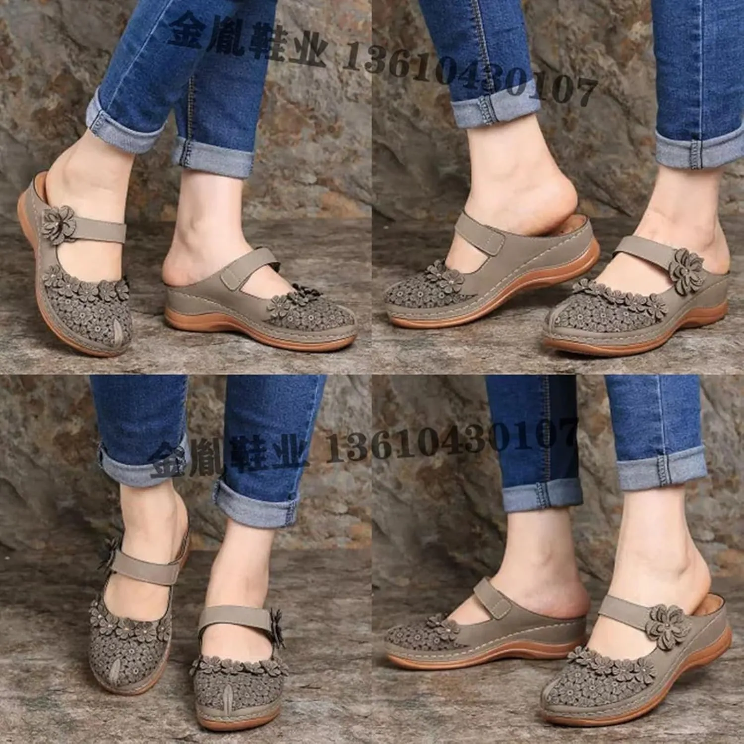 Clogs for Women Mules Shoes Comfortable Dressy Summer Closed Toe Wedge Sandals Fashion Hook and Loop Fastener Slipper Backless Low Wedge Slip On Shoes