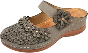 Clogs for Women Mules Shoes Comfortable Dressy Summer Closed Toe Wedge Sandals Fashion Hook and Loop Fastener Slipper Backless Low Wedge Slip On Shoes