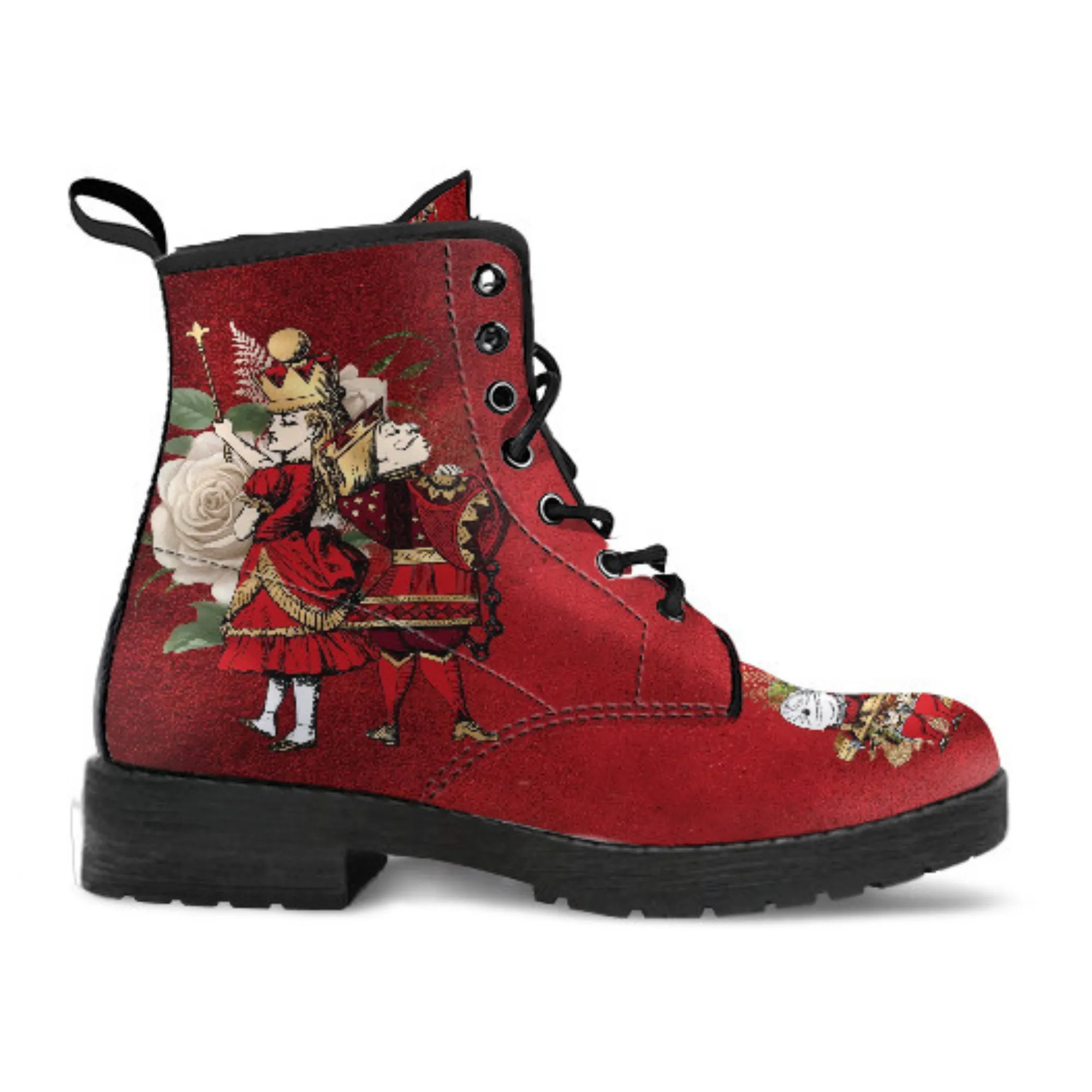 Combat Boots - Alice in Wonderland Gifts #113 Red Series, Birthday Gifts, Gift Idea, Women's Boots, Custom Shoes Boho, Aesthetic Shoes