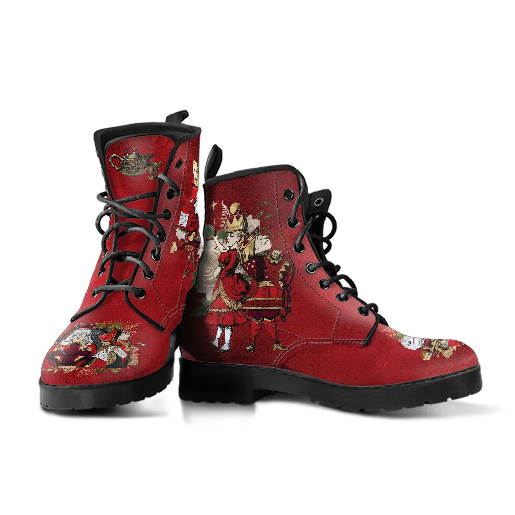 Combat Boots - Alice in Wonderland Gifts #113 Red Series, Birthday Gifts, Gift Idea, Women's Boots, Custom Shoes Boho, Aesthetic Shoes