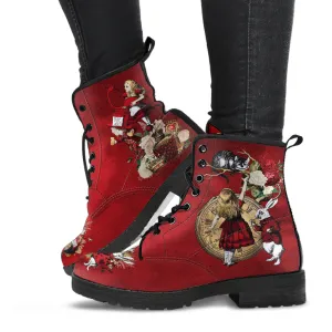 Combat Boots - Alice in Wonderland Gifts #113 Red Series, Birthday Gifts, Gift Idea, Women's Boots, Custom Shoes Boho, Aesthetic Shoes