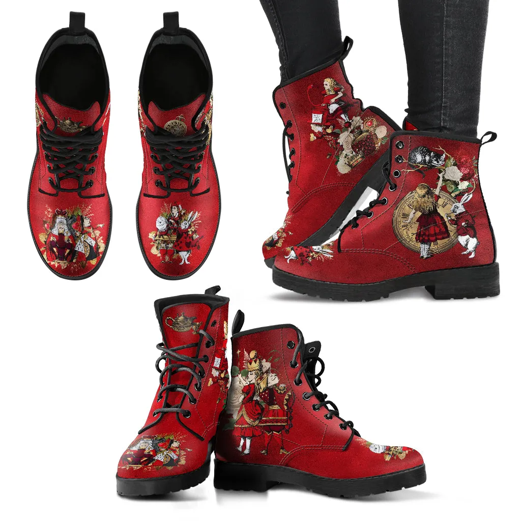 Combat Boots - Alice in Wonderland Gifts #113 Red Series, Birthday Gifts, Gift Idea, Women's Boots, Custom Shoes Boho, Aesthetic Shoes